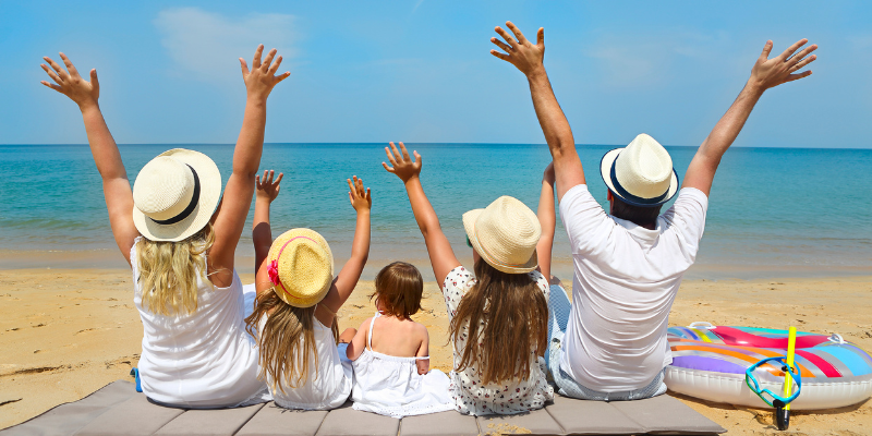 Family on holiday in the sun.