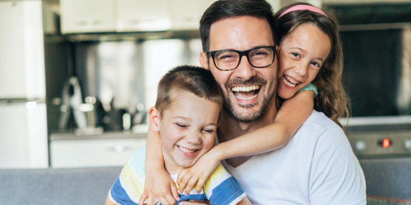 Modern fatherhood. Father with kids