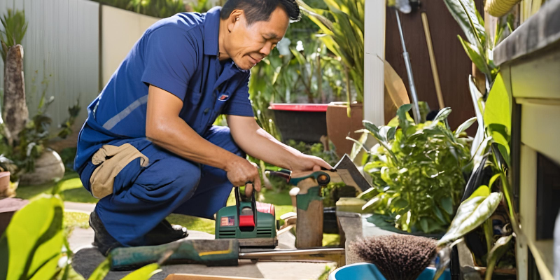 Filipino domestic staff, man doing maintenance
