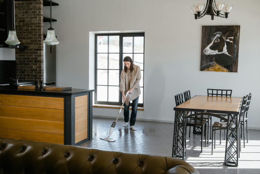 Woman cleaning home