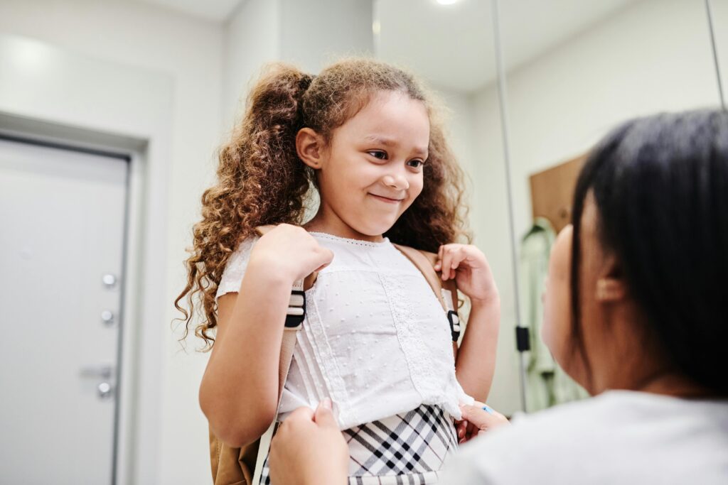 A kid going to the big transition of her life which is going to school